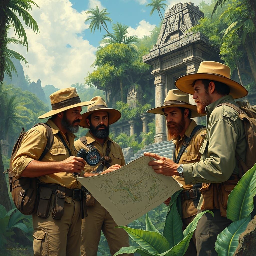 Jungle Explorers Discover Ancient Temple, Digital Art