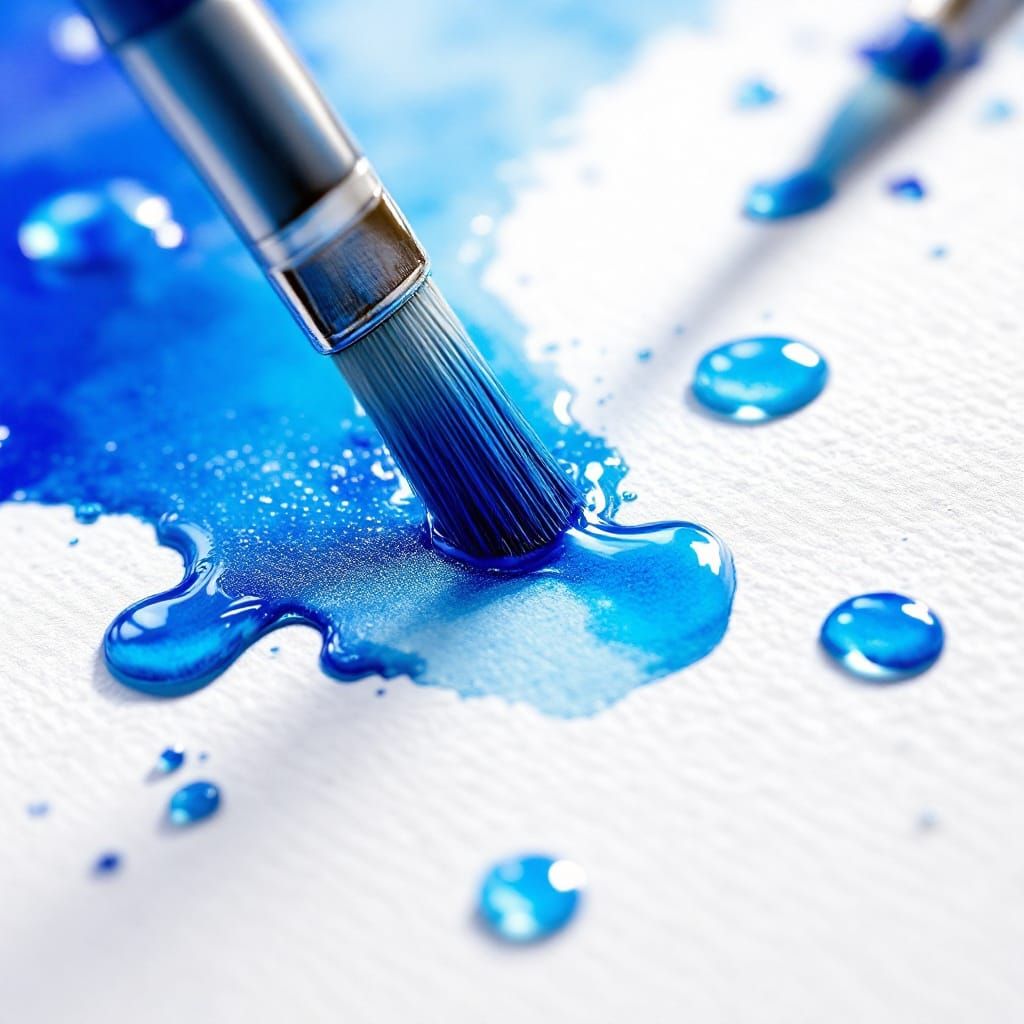 Macro View of Brush Laden with Blue Watercolor Paint