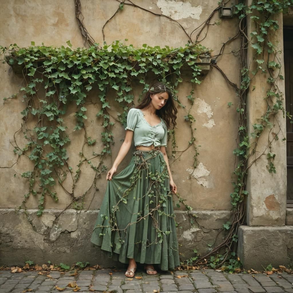 Romantic Woman with Vines in Soft Light