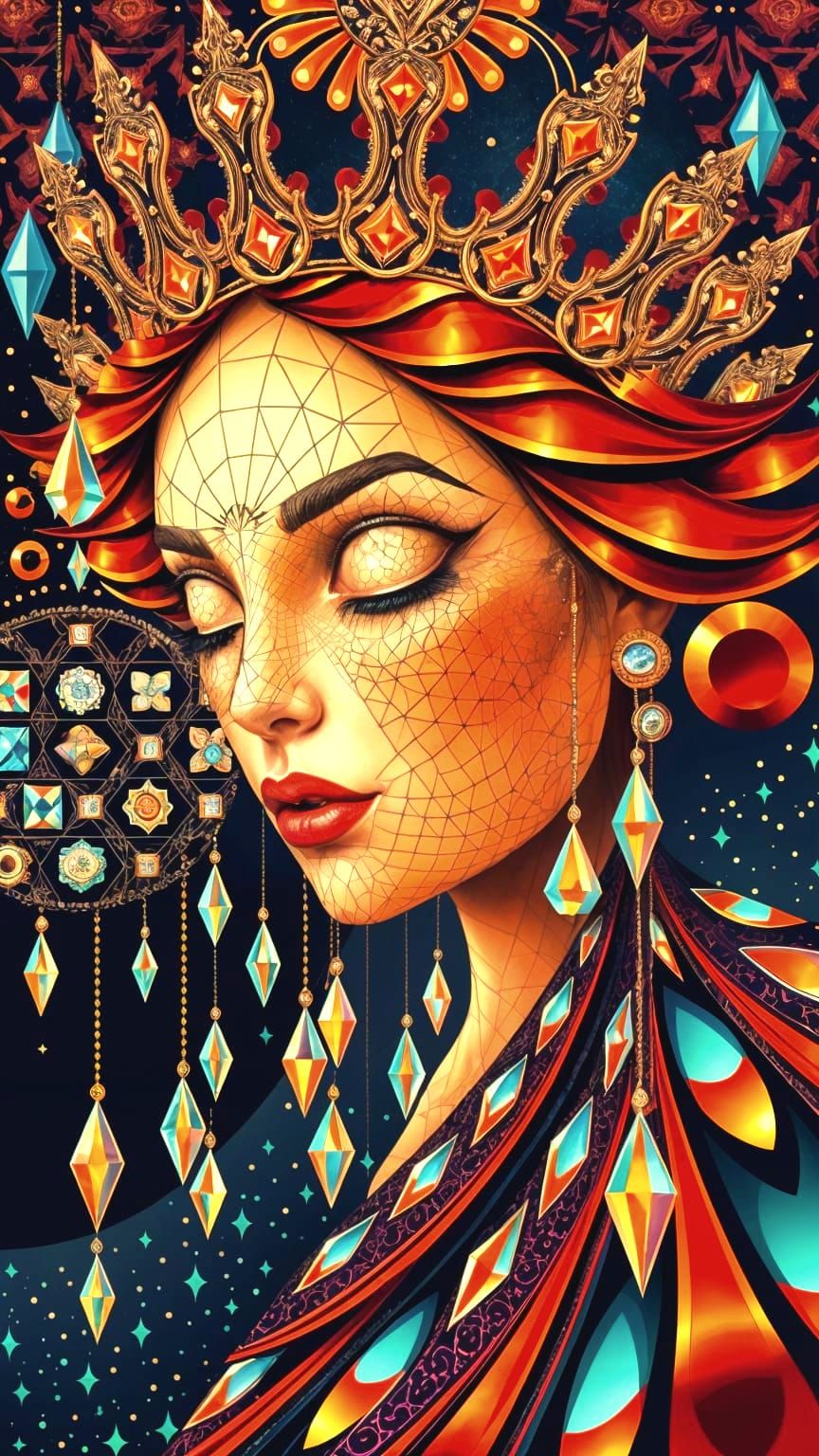 Surreal Queen of Diamonds Portrait in Art Nouveau & Deco Sty...