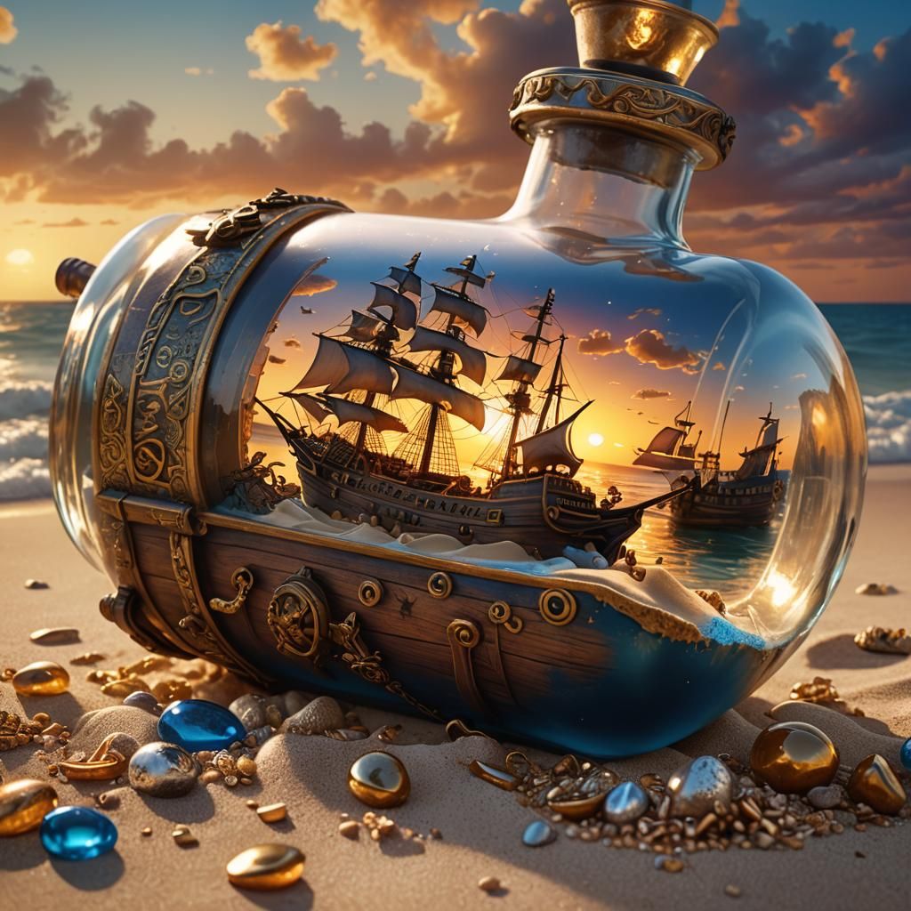 Pirate Ship in a Bottle: Fantasy Concept Art