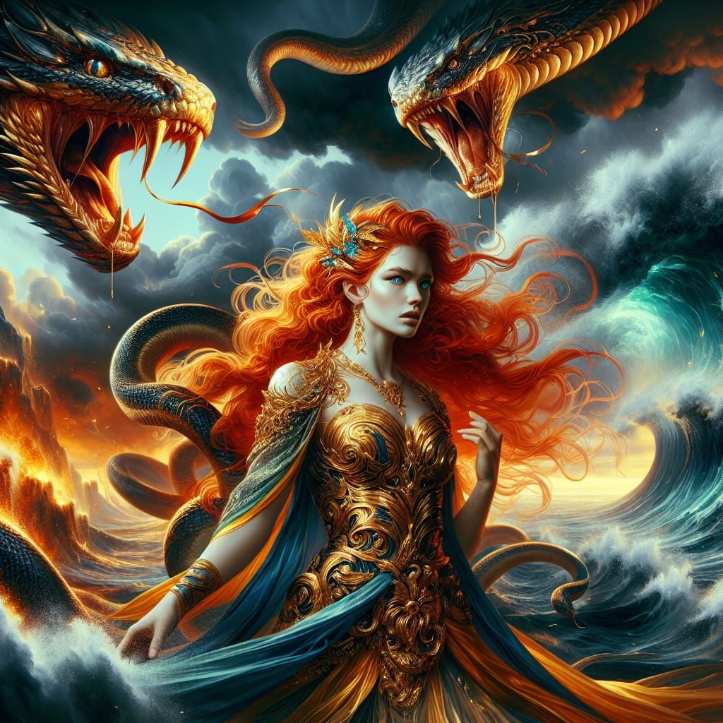 Goddess Sigyn and Serpent in Digital Painting