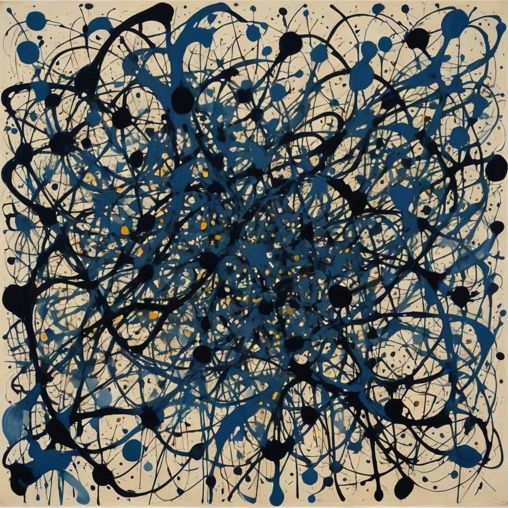 Blue Lyrical Abstraction in Pollock Style