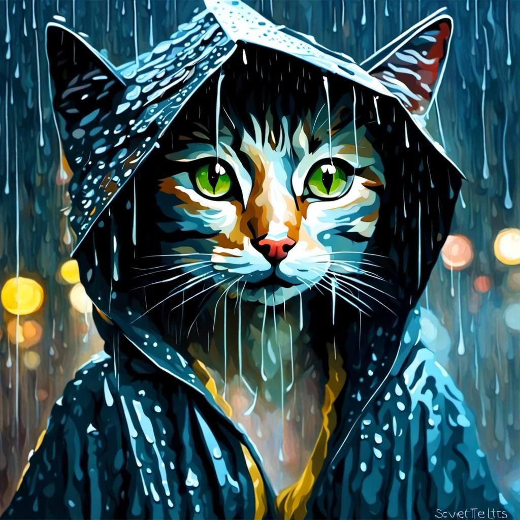 Melancholic Cat Portrait in Textured Impressionist Style