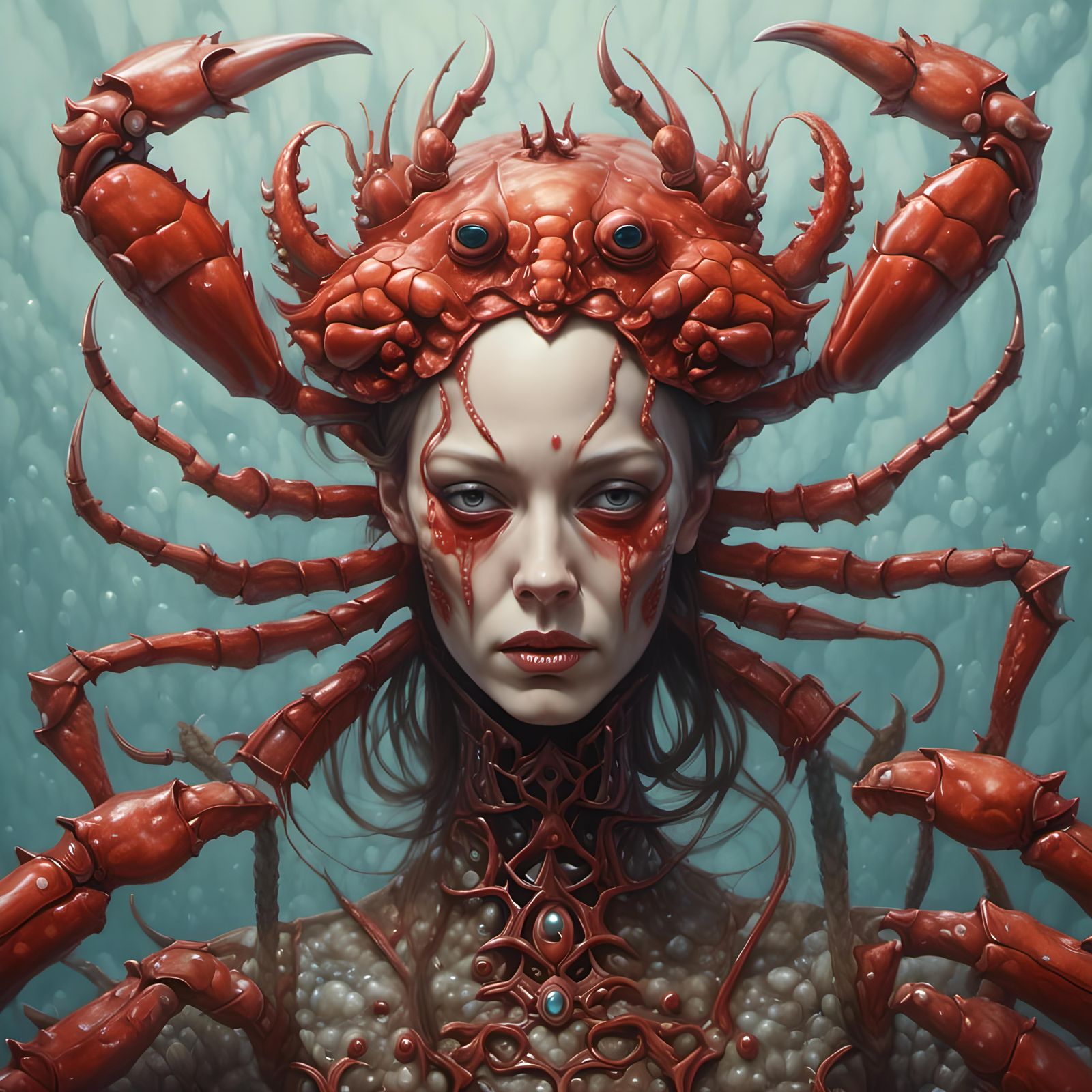 Fantasy Human-Crab Hybrid Villain Portrait