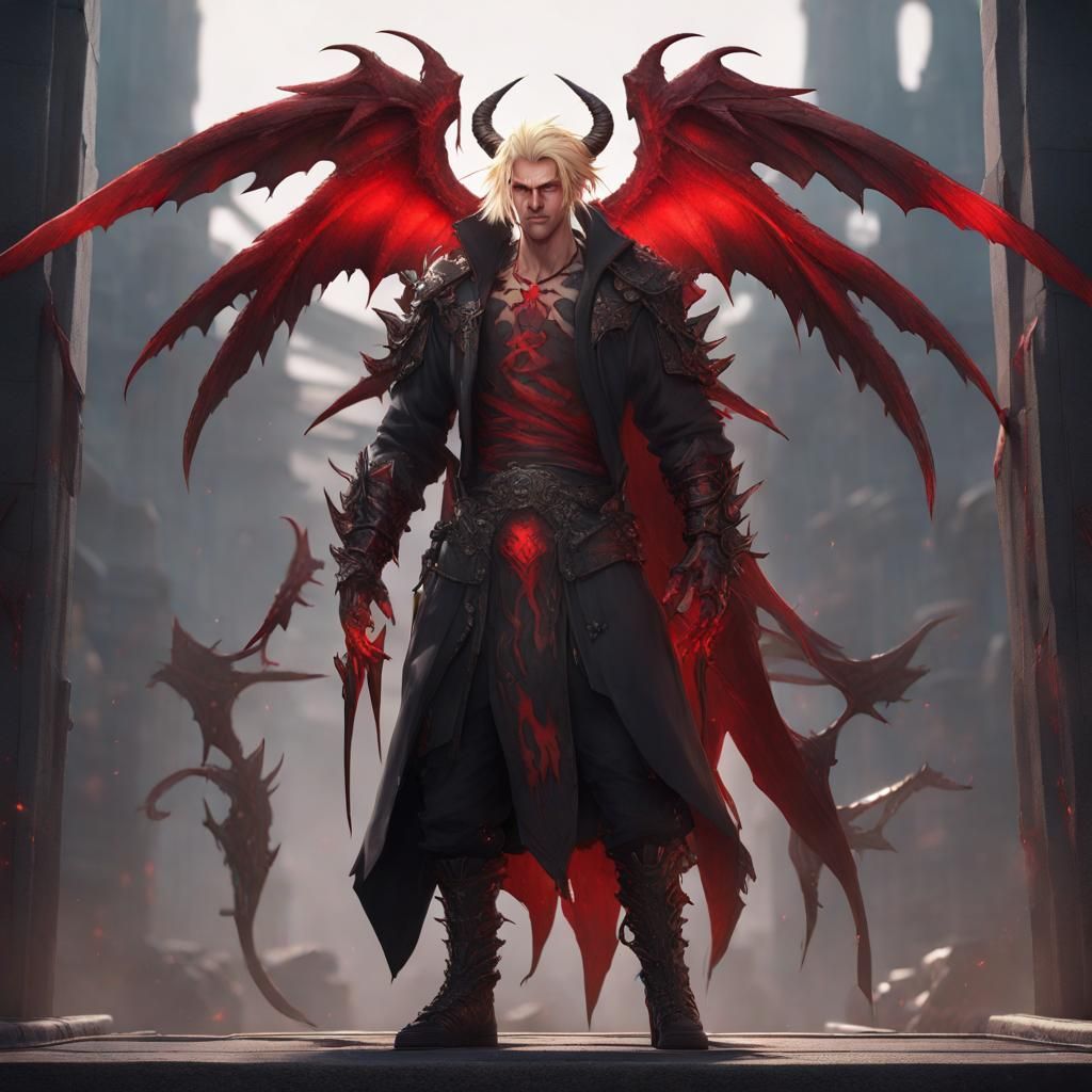 Demonic Warrior with Horns and Wings in Honkai Style