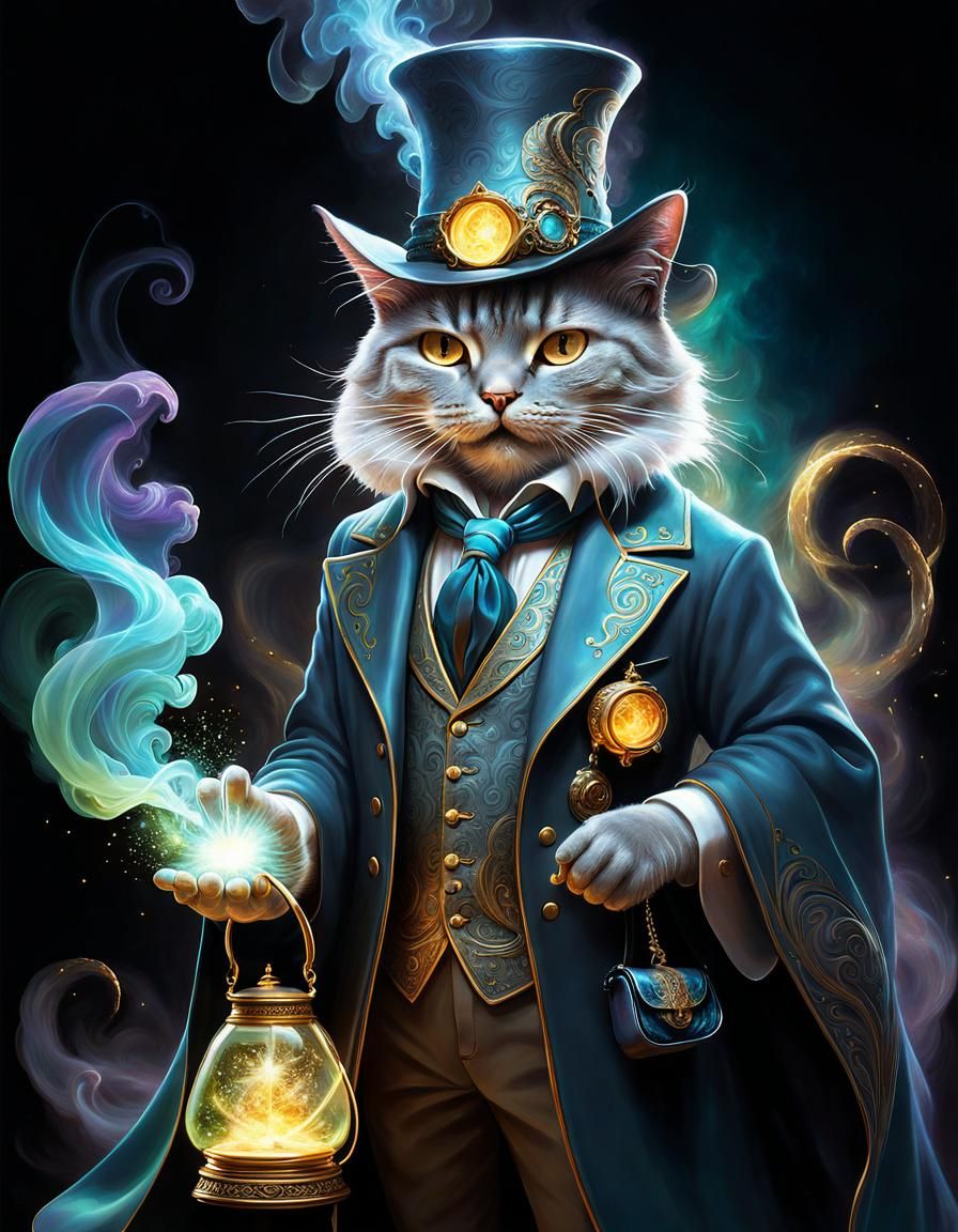 Gentleman Cat Wizard with Magic Dust