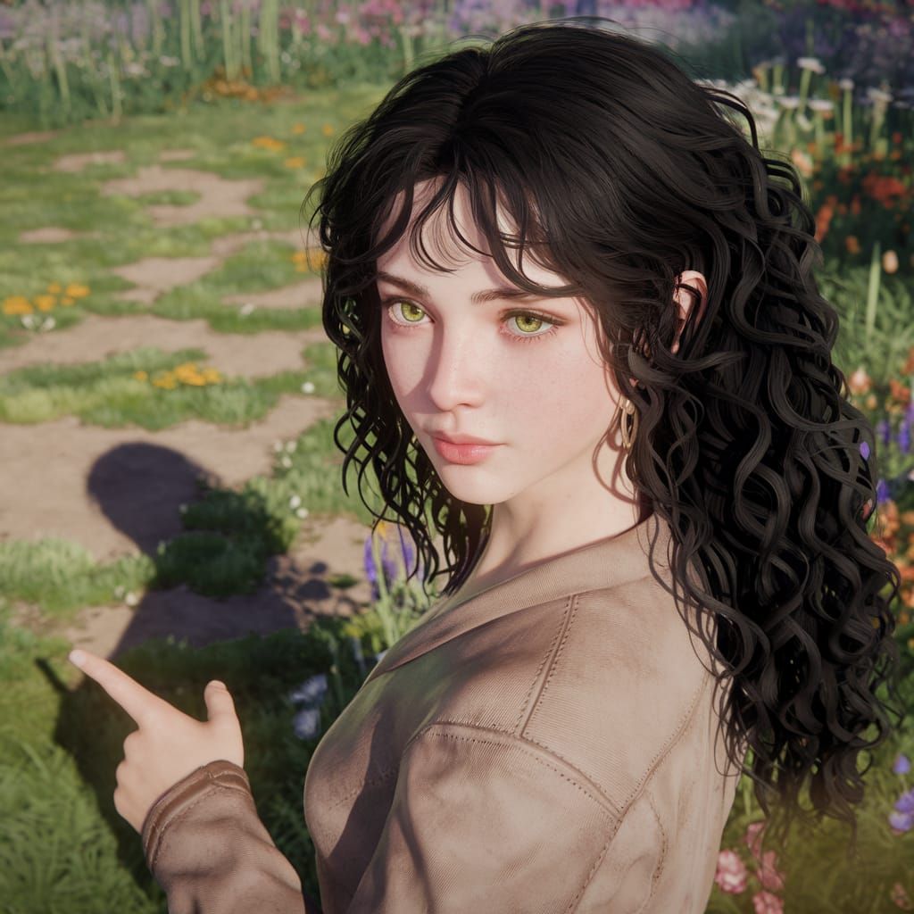 Young Woman in Vibrant Flower Garden with Fantasy Style