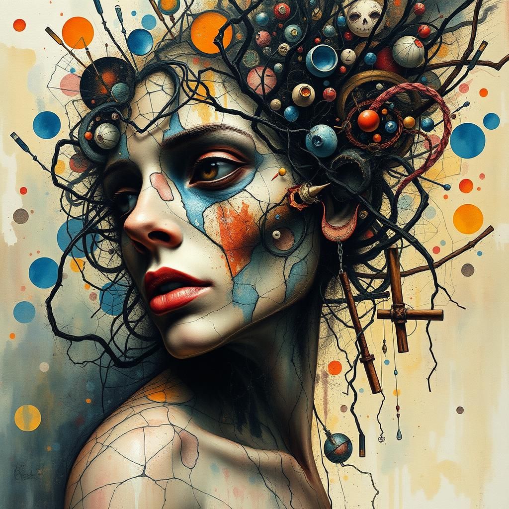 Surreal Dreamscape of Memory in a Grotesque Style