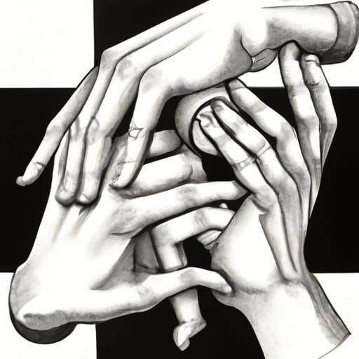 Hands Drawing Hands in Escher Style