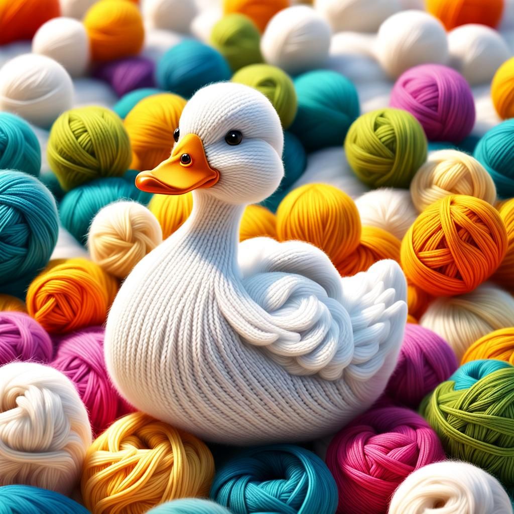 Colorful Knitted Duck Family in 4K Hyperrealism