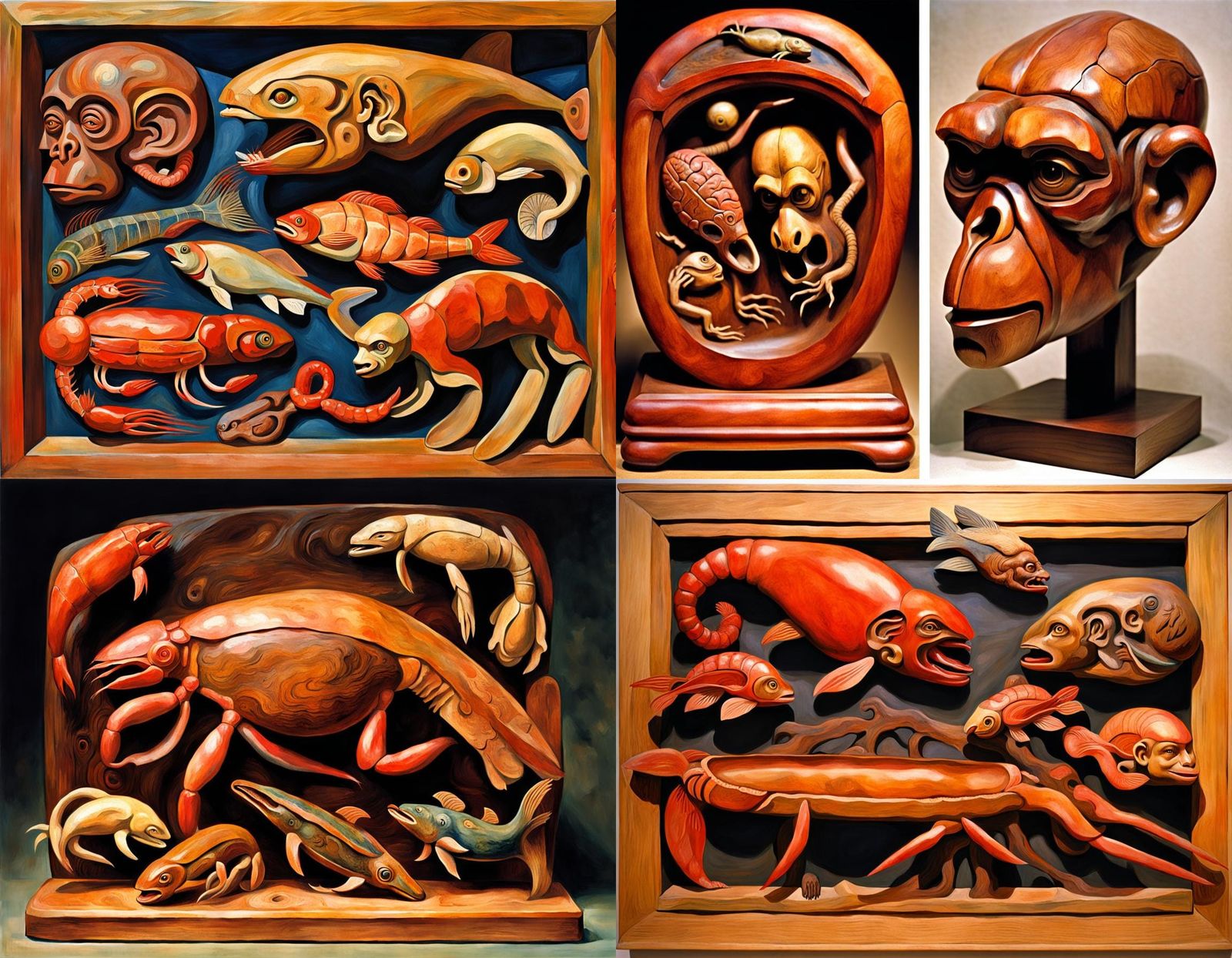 Surreal Carving of Grotesque Hybrid Creature