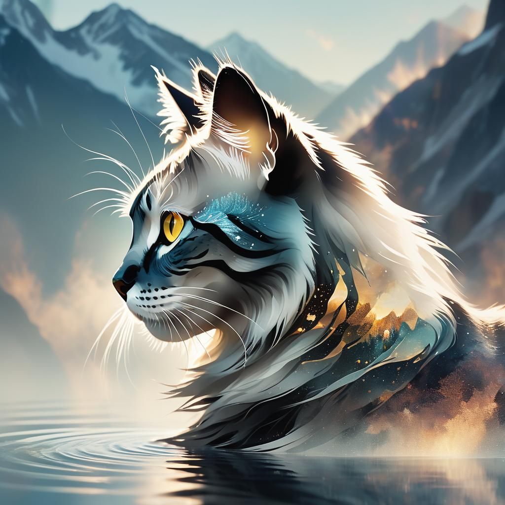Ethereal Cat Merges Into Crystal Mountain