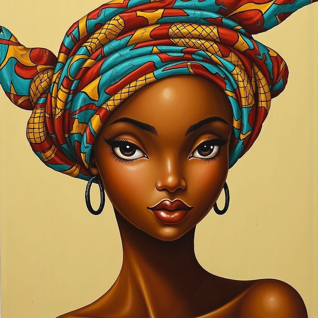 Beautiful African Woman Wears Vibrant Ankara Print Scarf in....