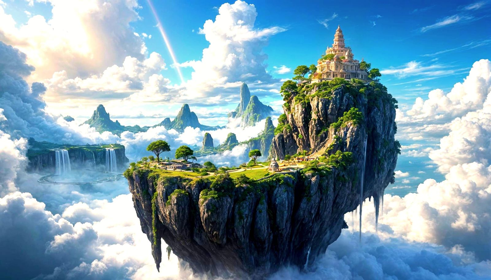 Paradise of Floating Islands Above Clouds