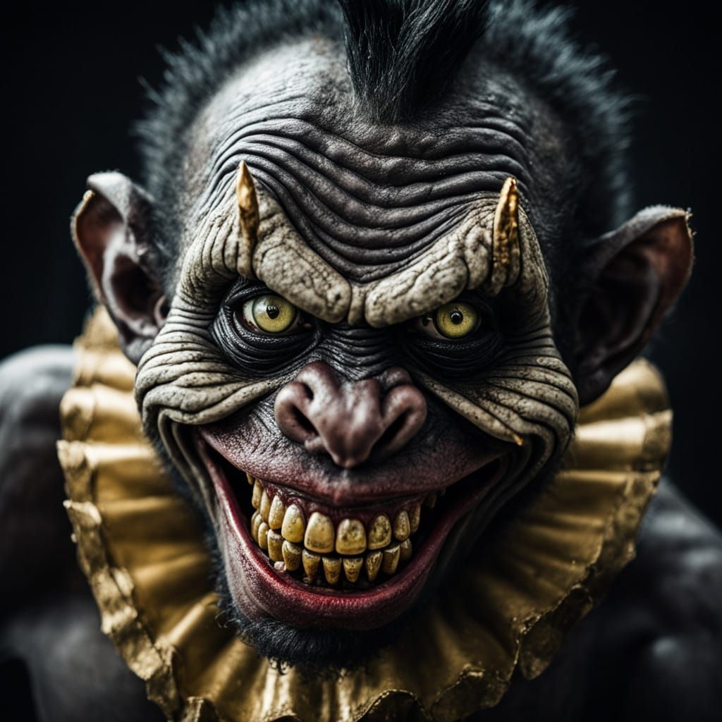 Grinning Zombie Clown in Close-Up, African Tribal Influences