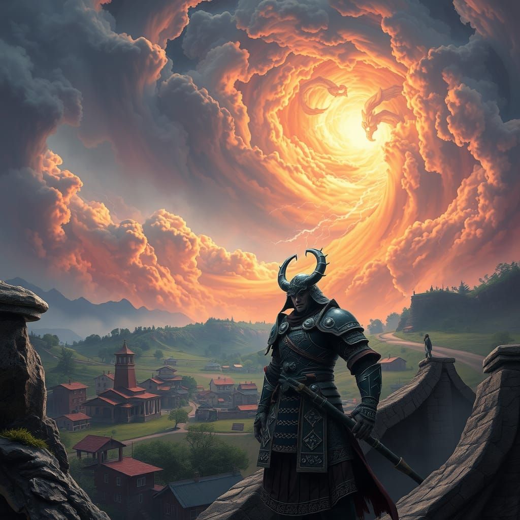 Samurai Warrior Defends Village From Demon