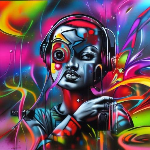 Colorful Techno Radio Show Graffiti Art