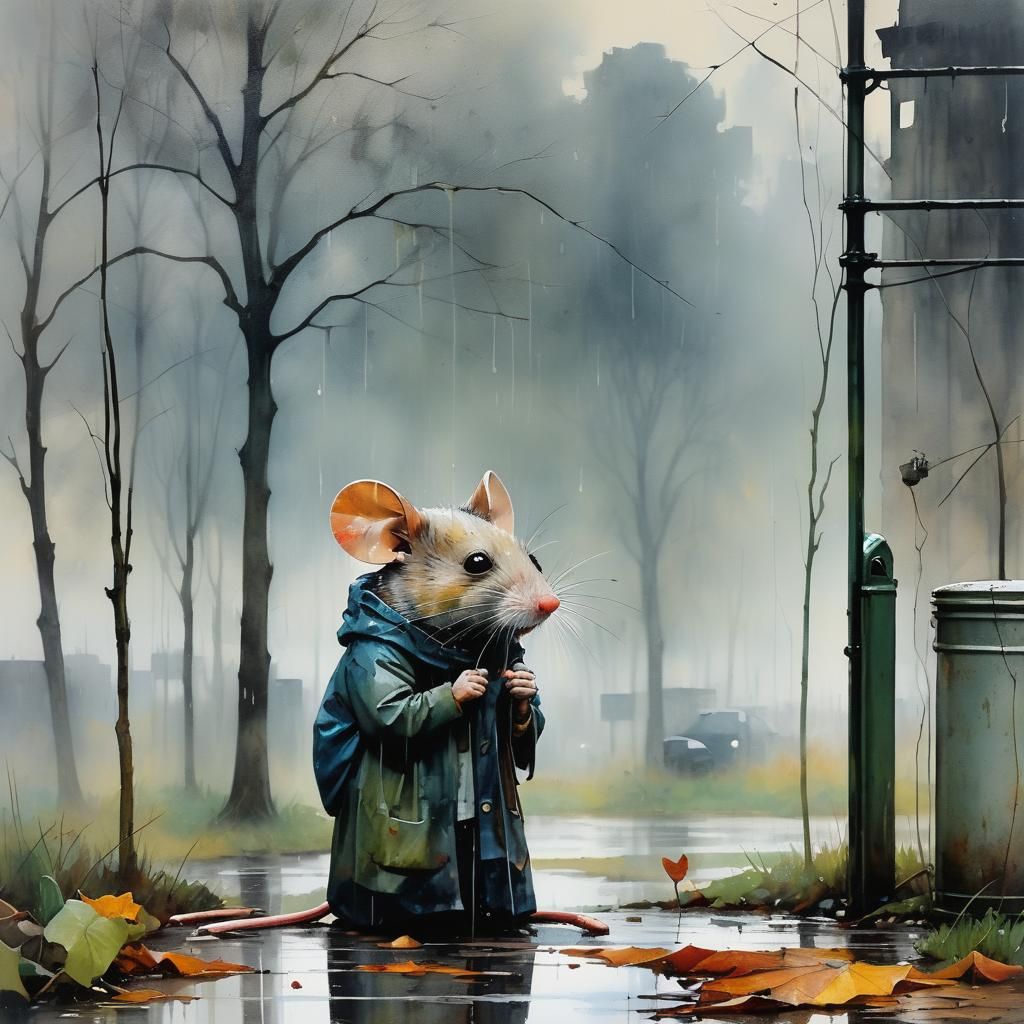 Mouse Seeks Shelter: Encaustic Painting in the Rain