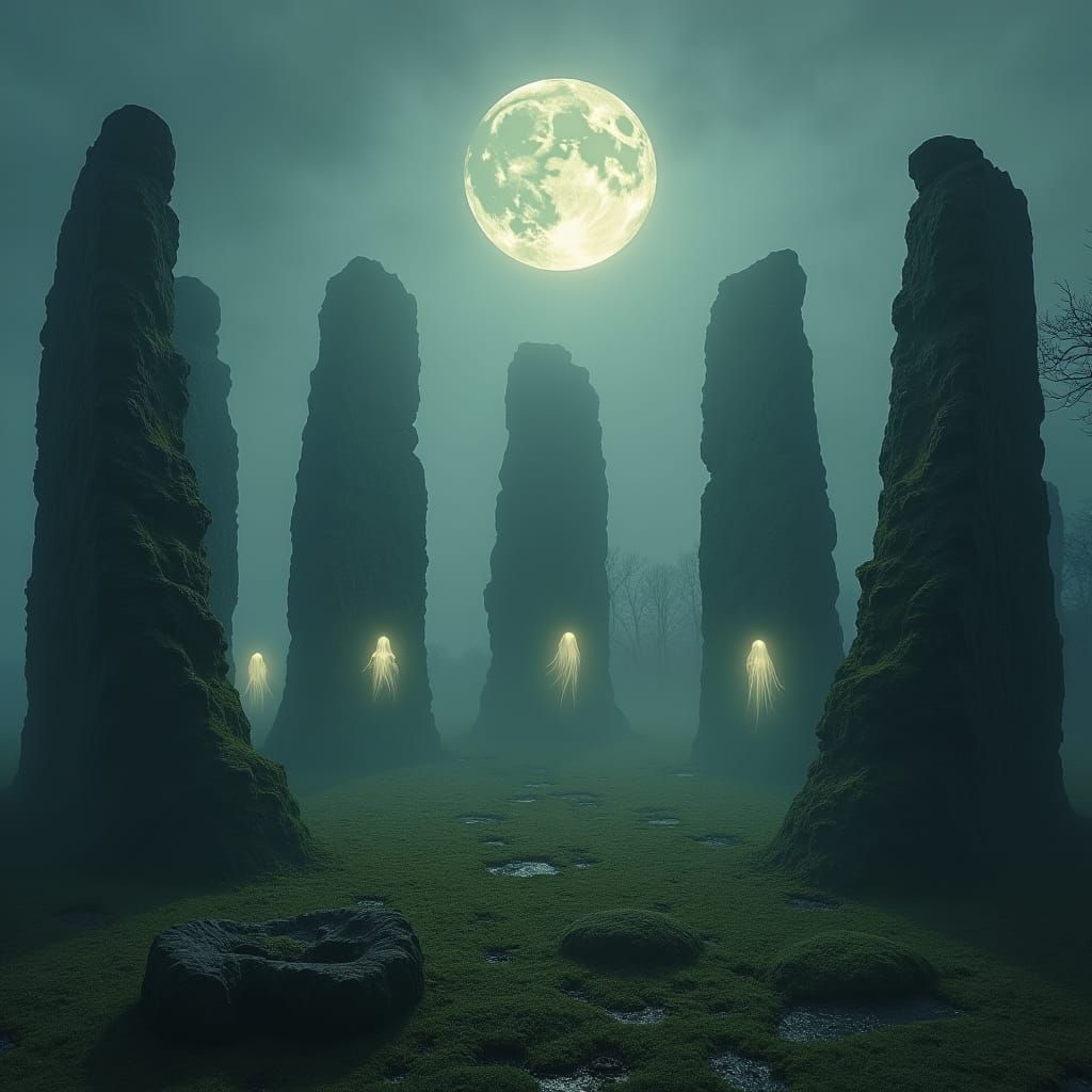 Mystical Stone Circle Under Full Moon