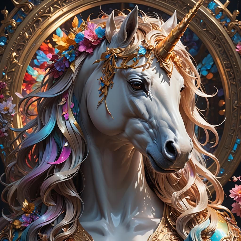 Majestic Unicorn Portrait in Hyperdetailed Style