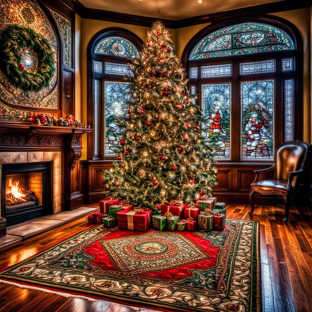 Victorian Christmas Scene with Santa Claus