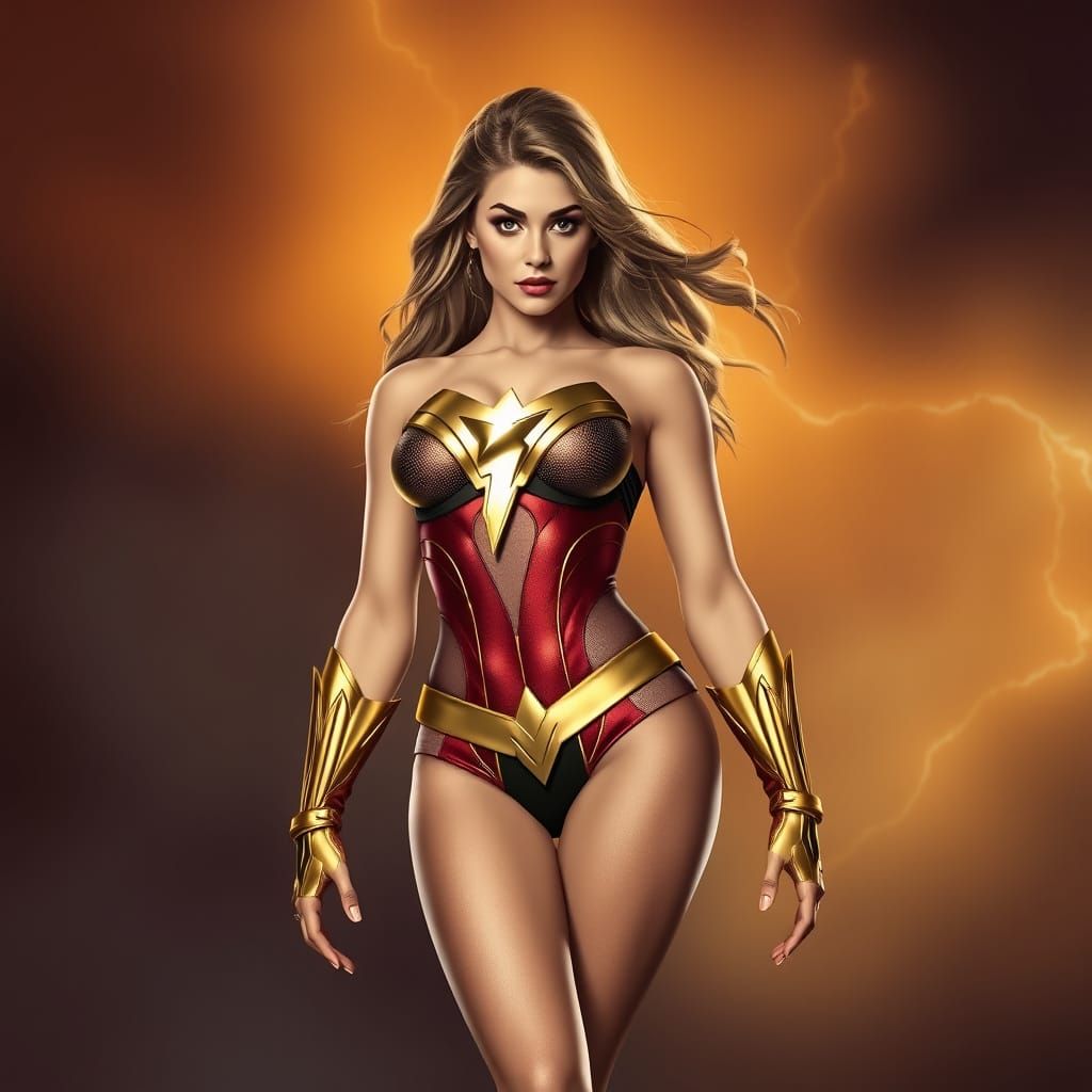 Bikini-Clad Female Superhero in a Dynamic Pose