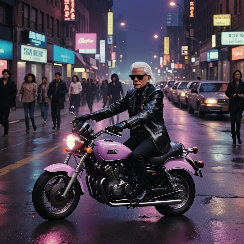 Motorcycle Rider in City, Film Noir Style