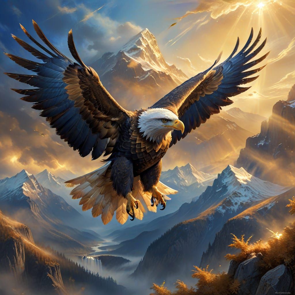 Majestic Eagle Soaring Through Ethereal Sky