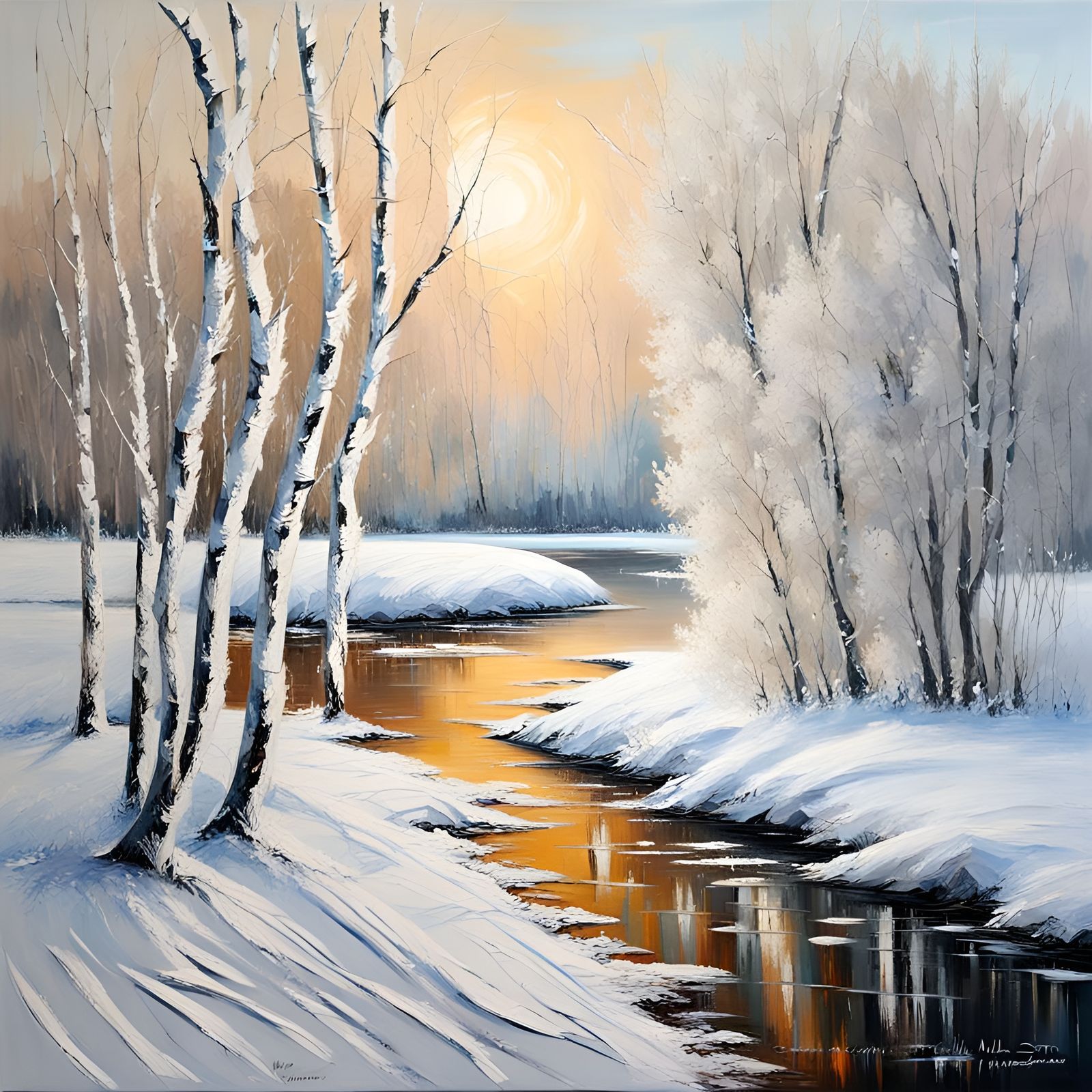 Winter Riverscape (palette knife and oil paint)