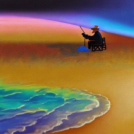 Surreal Sunset: Elderly Person on Beach