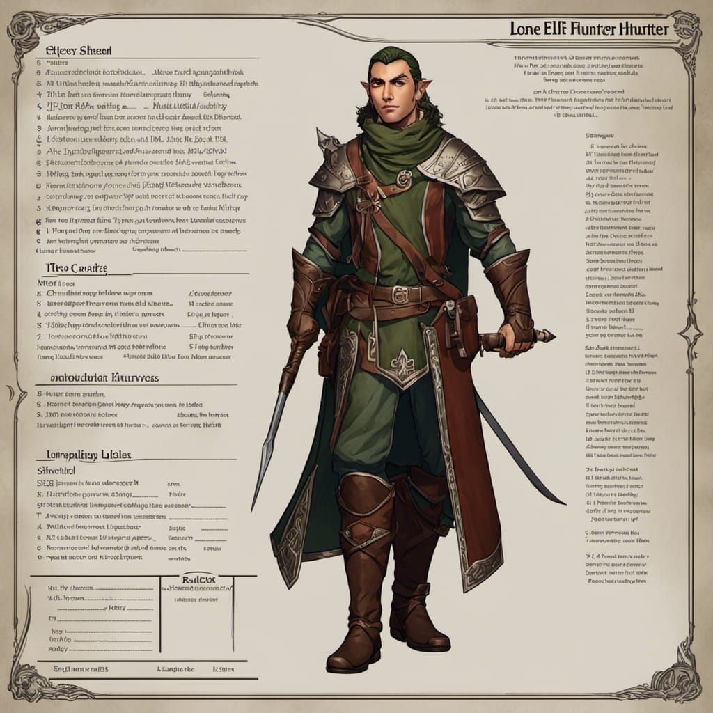 Elf Hunter Character Sheet: Detailed Fantasy Art