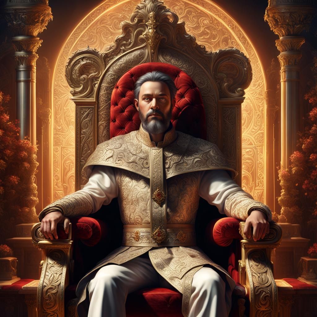 Regal Figure on Ornate Throne in Digital Art