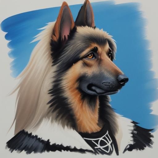 German Shepherd with Mullet: Gouache Painting