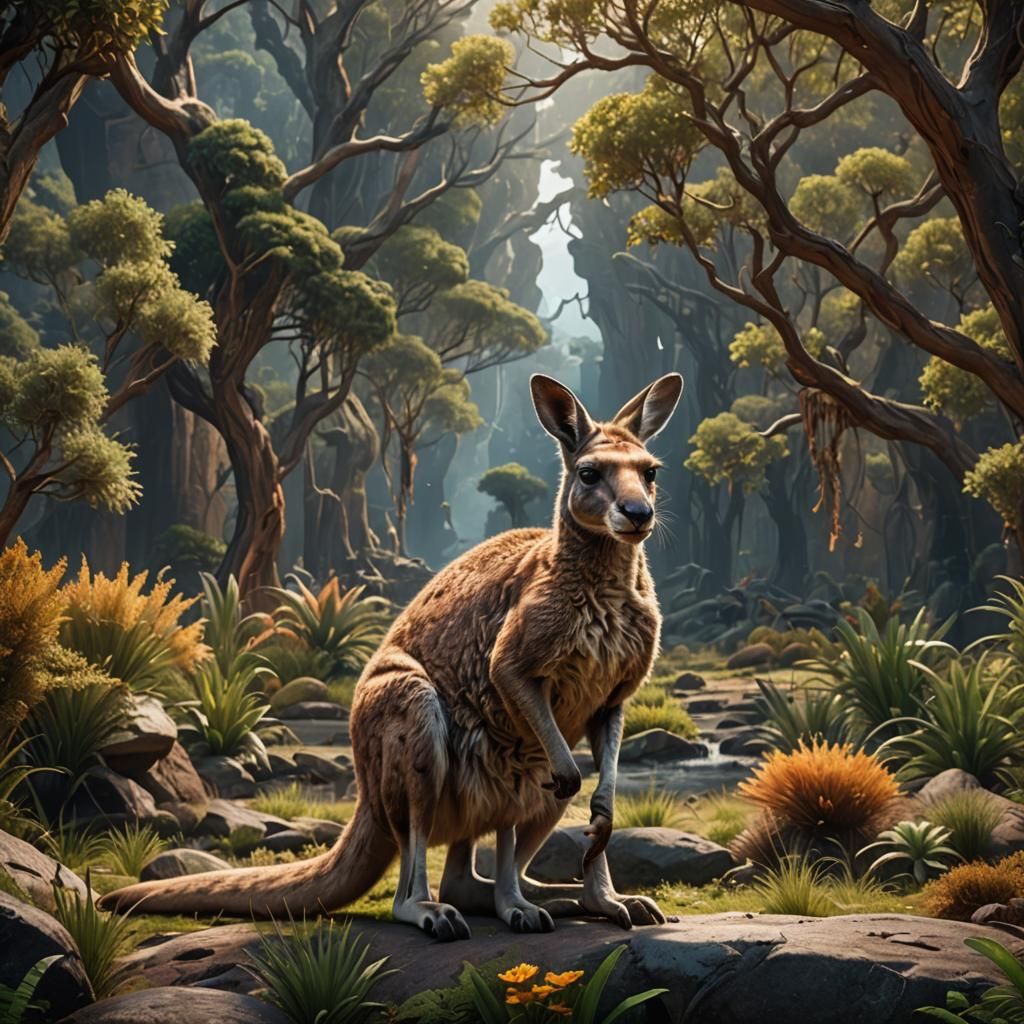 Fantastical Kangaroo Matte Painting in Deep Color