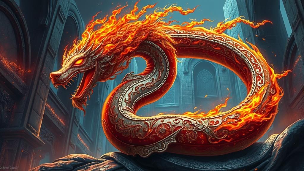 Queen Amidst Flames in Mystical Realism Style