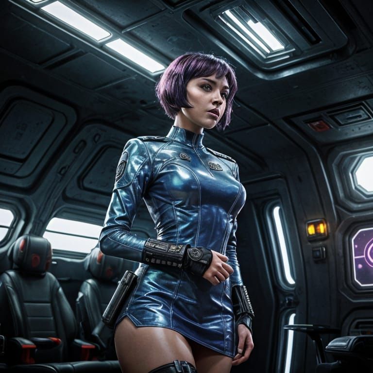 Retro Sci-Fi Alien Pinup in Mother of Pearl Dress