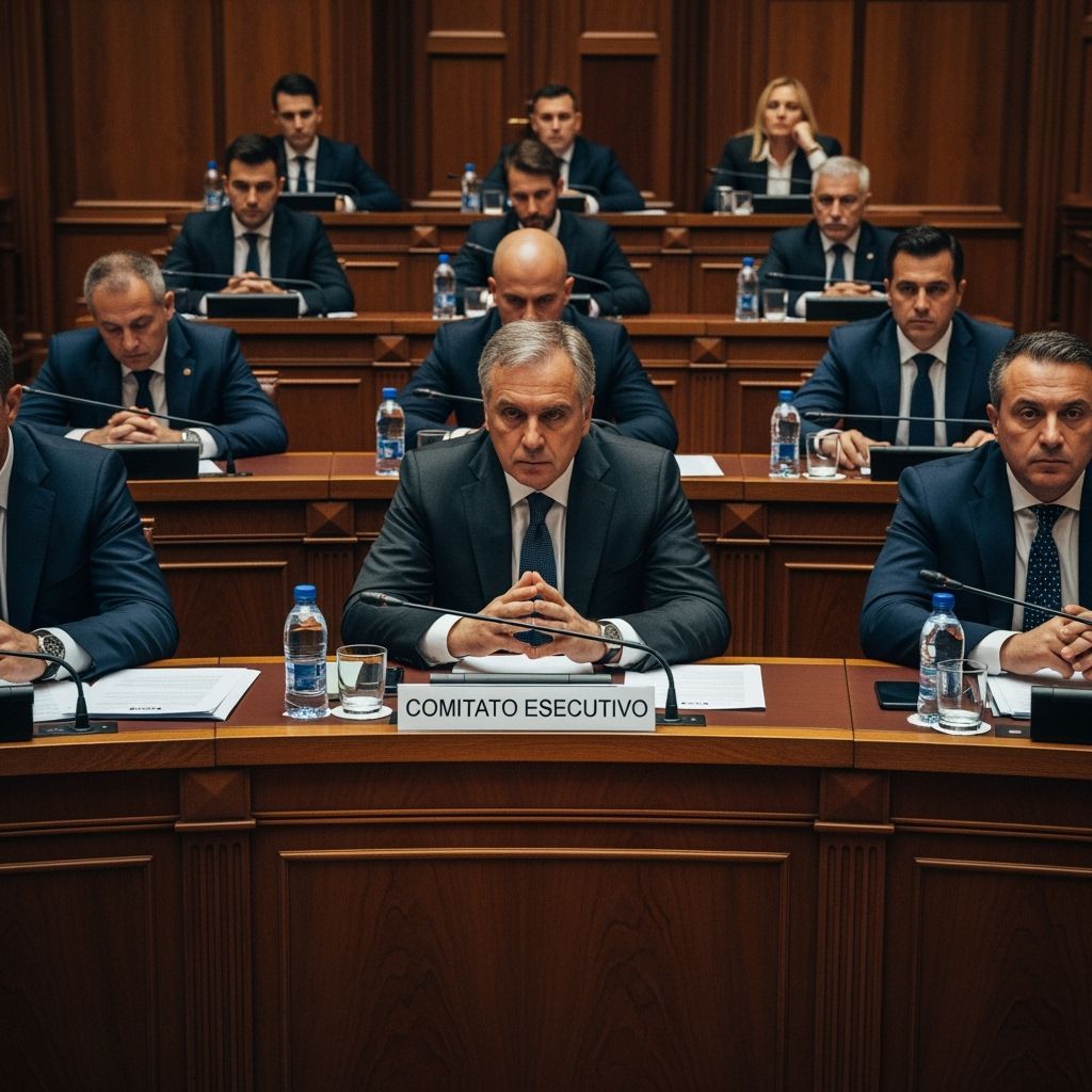 Tense Executive Meeting in a Dramatic Cinematic Style