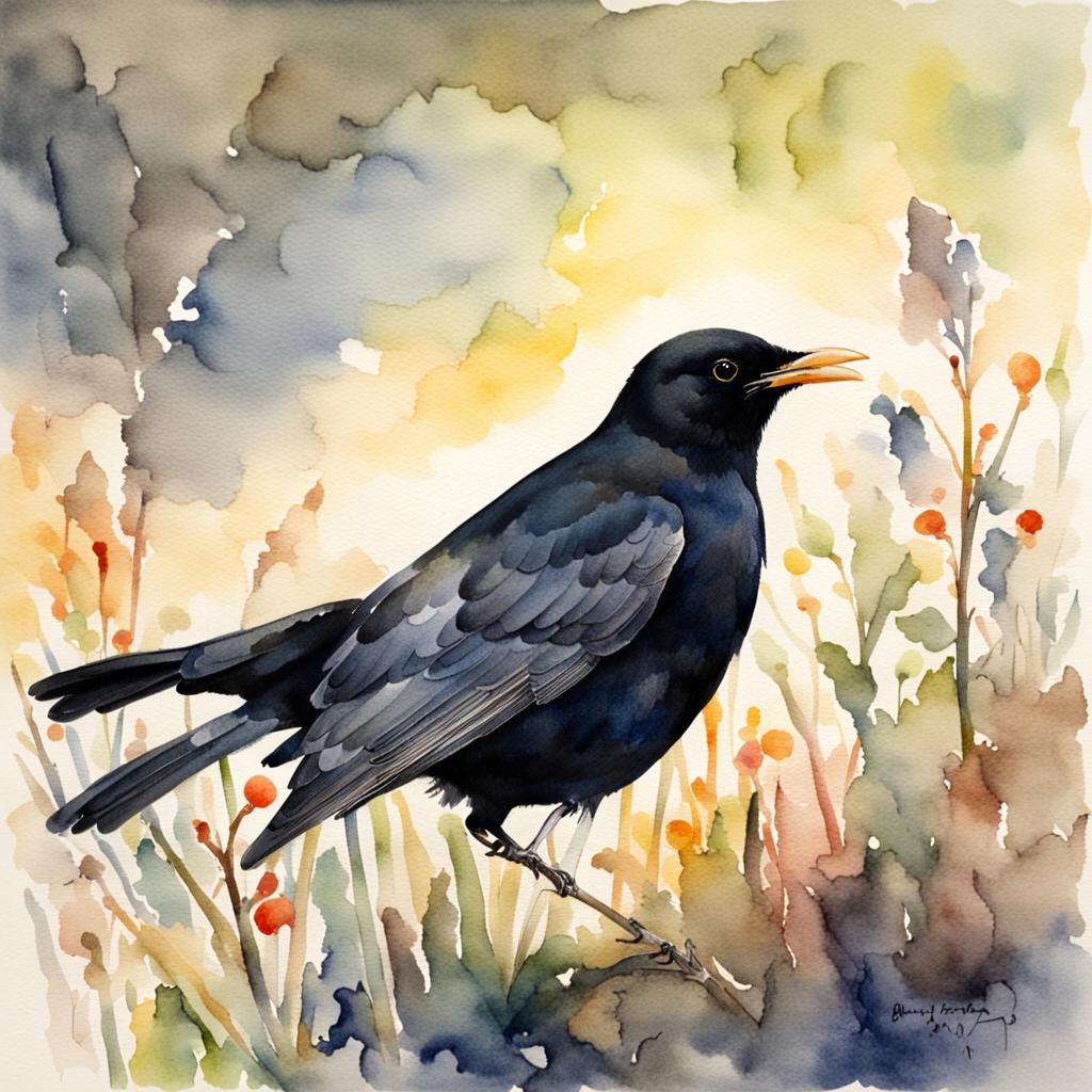 Watercolor Painting: Morning's First Light and Birdsong