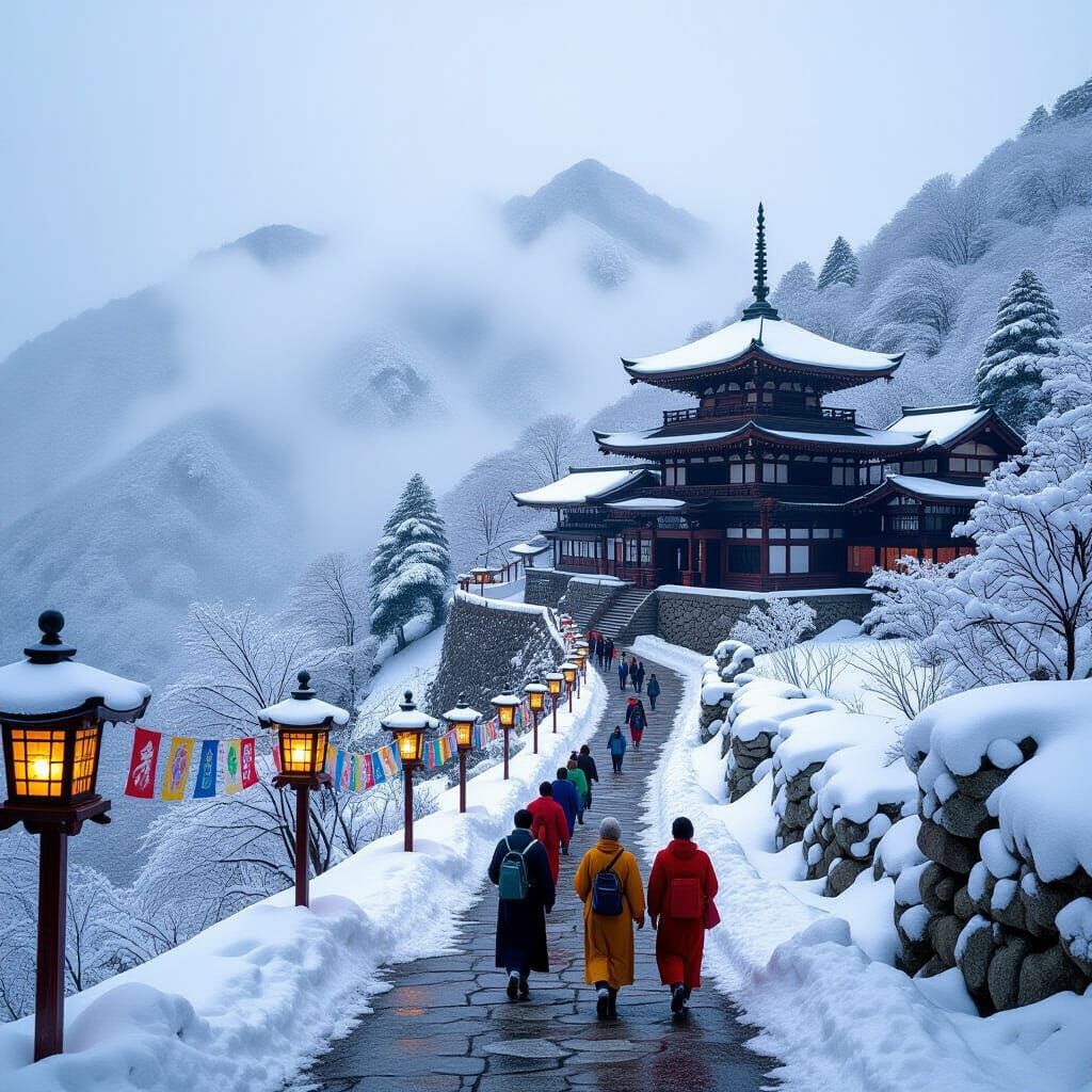 Remote Monastery on Snowy Mountain Peak