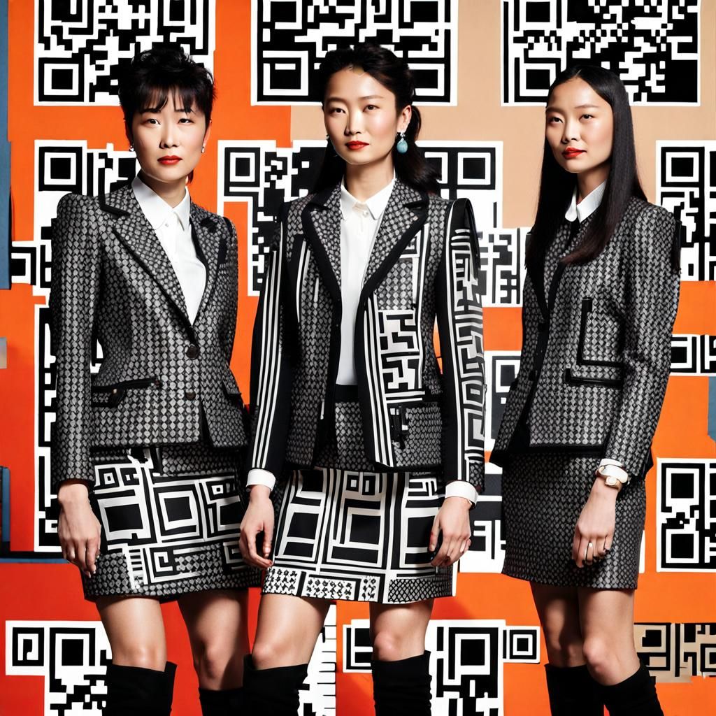 QR Code Skirt Suits and Black Boots
