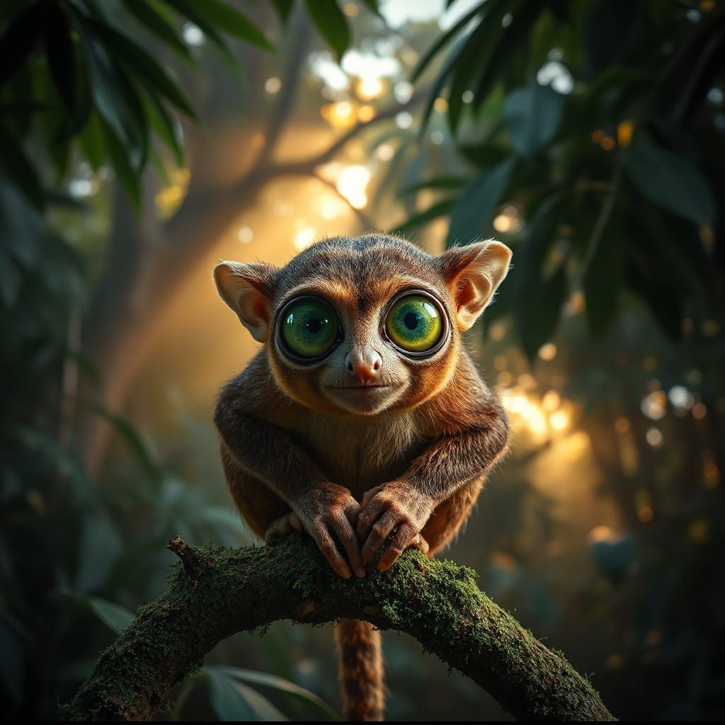 Tarsier in Golden Jungle Twilight
