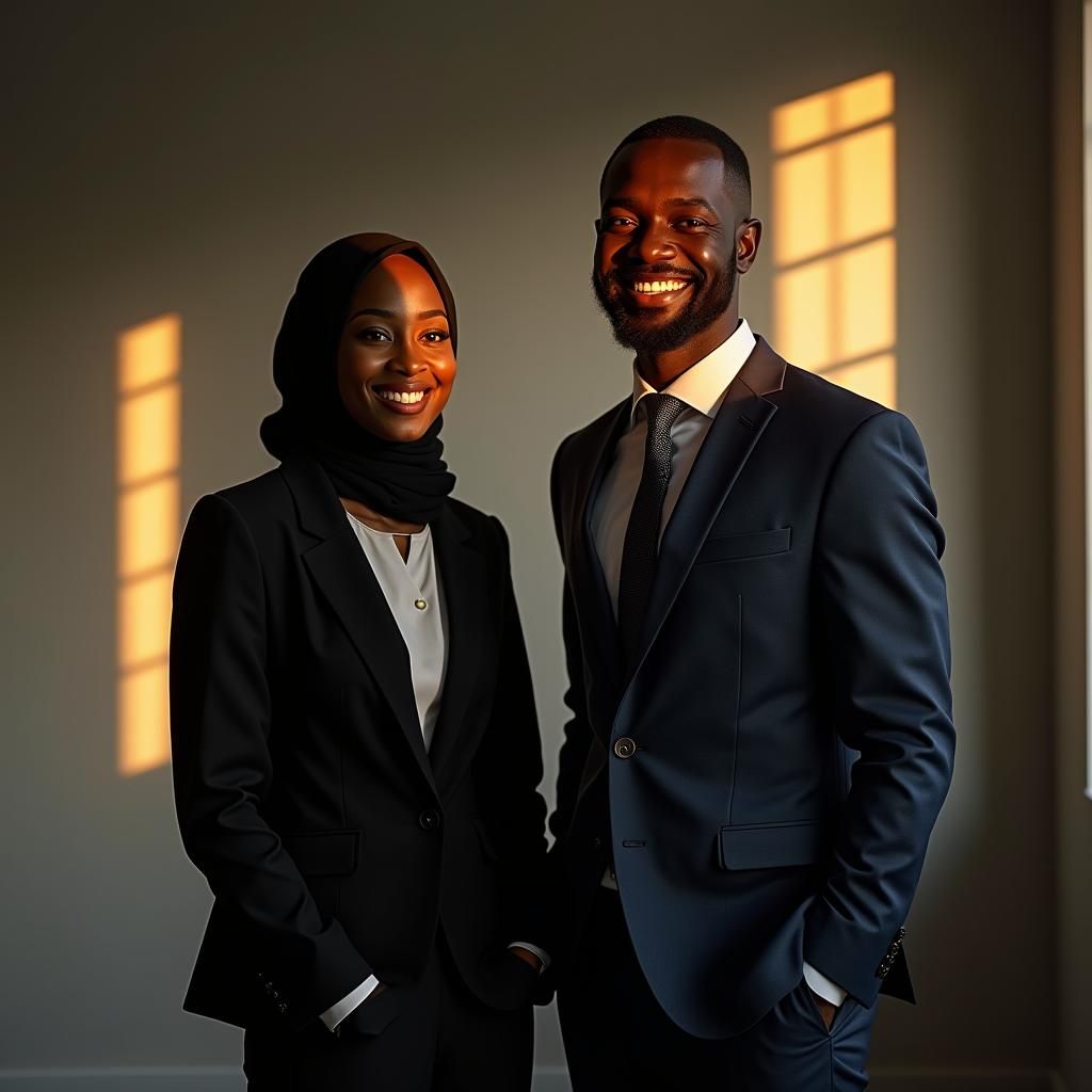 Happy African Couple Portrait in Cinematic Lighting