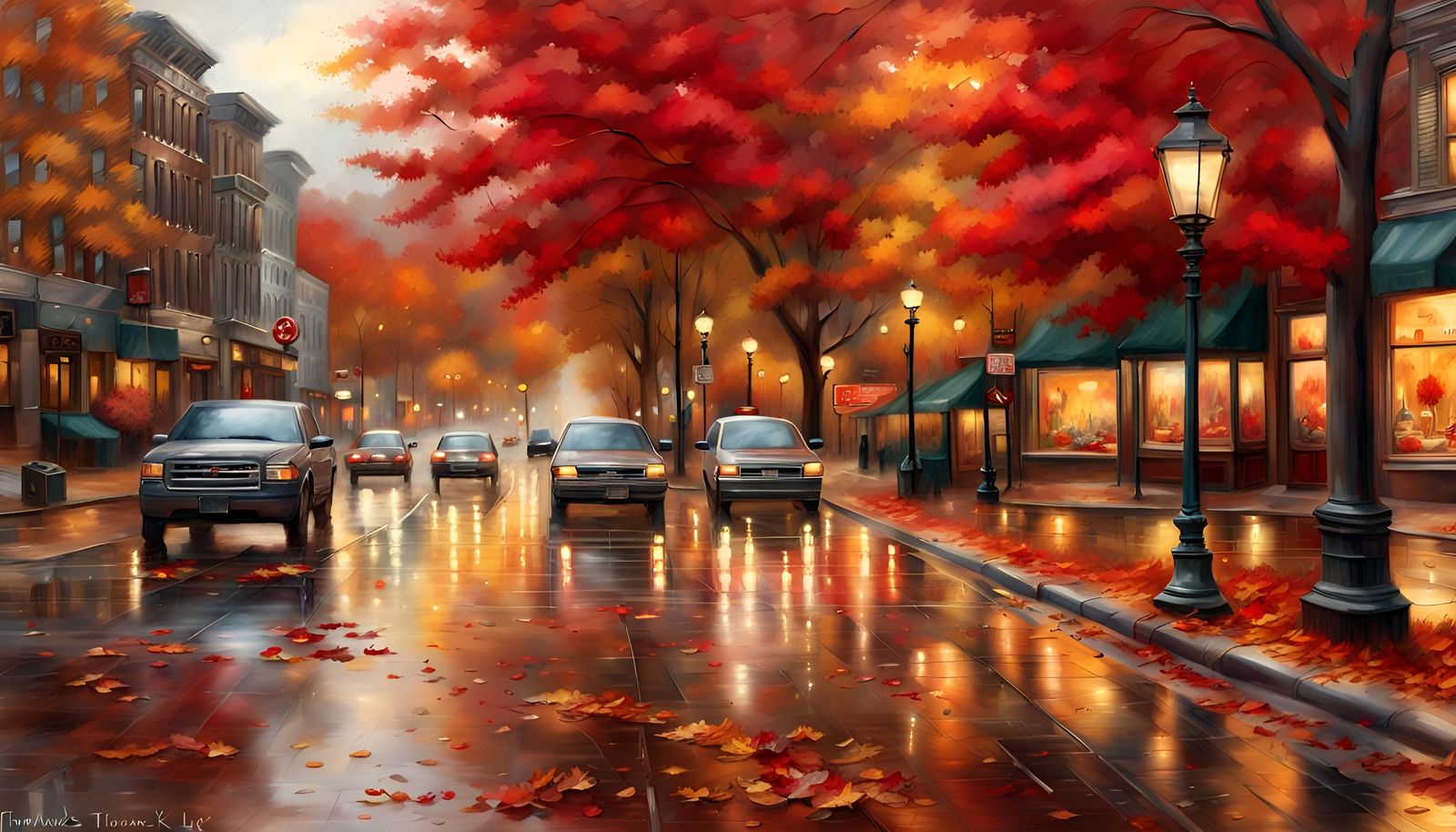 Autumn Street Scene in Hyperrealistic Style