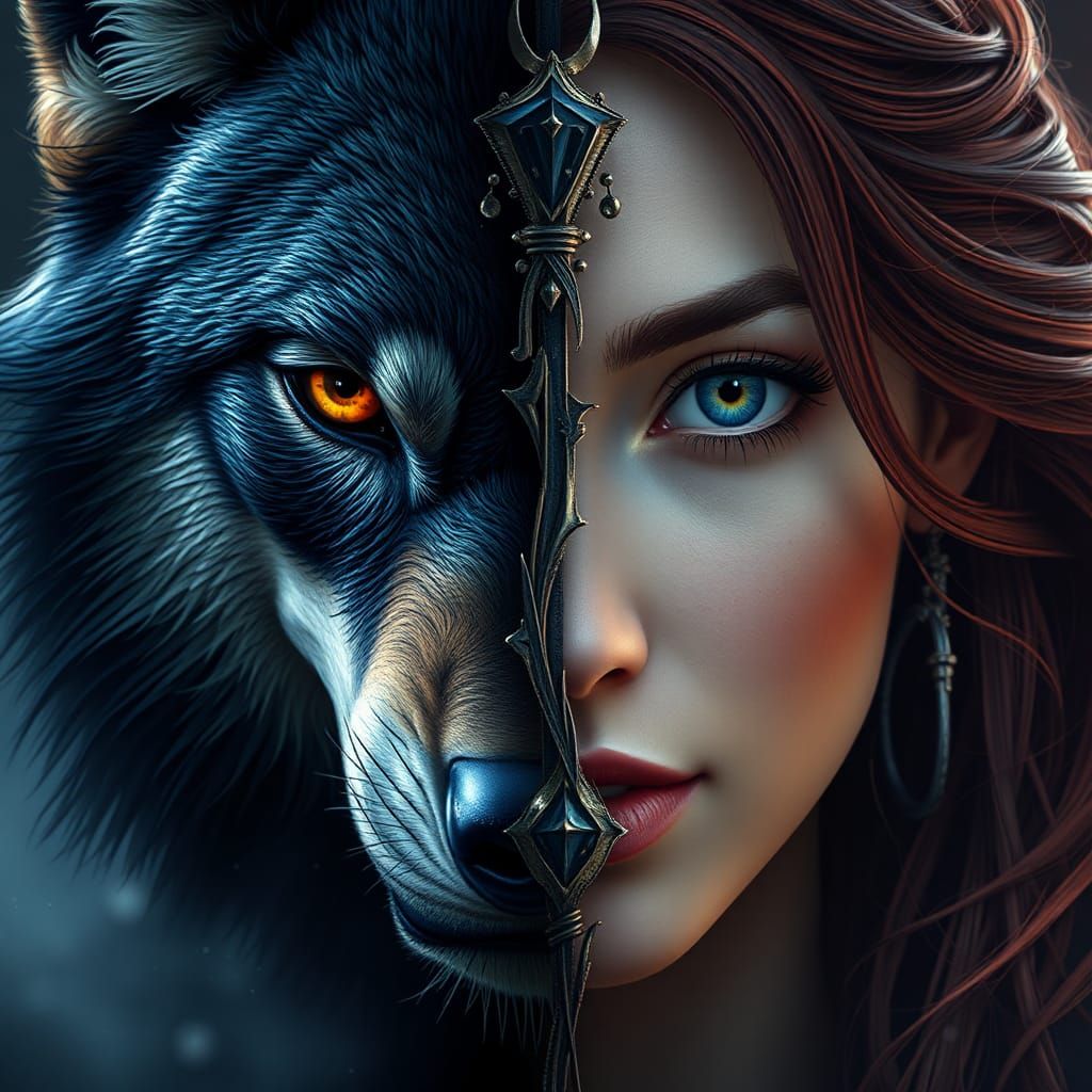 Wolf Woman Portrait in Detailed Fantasy Art