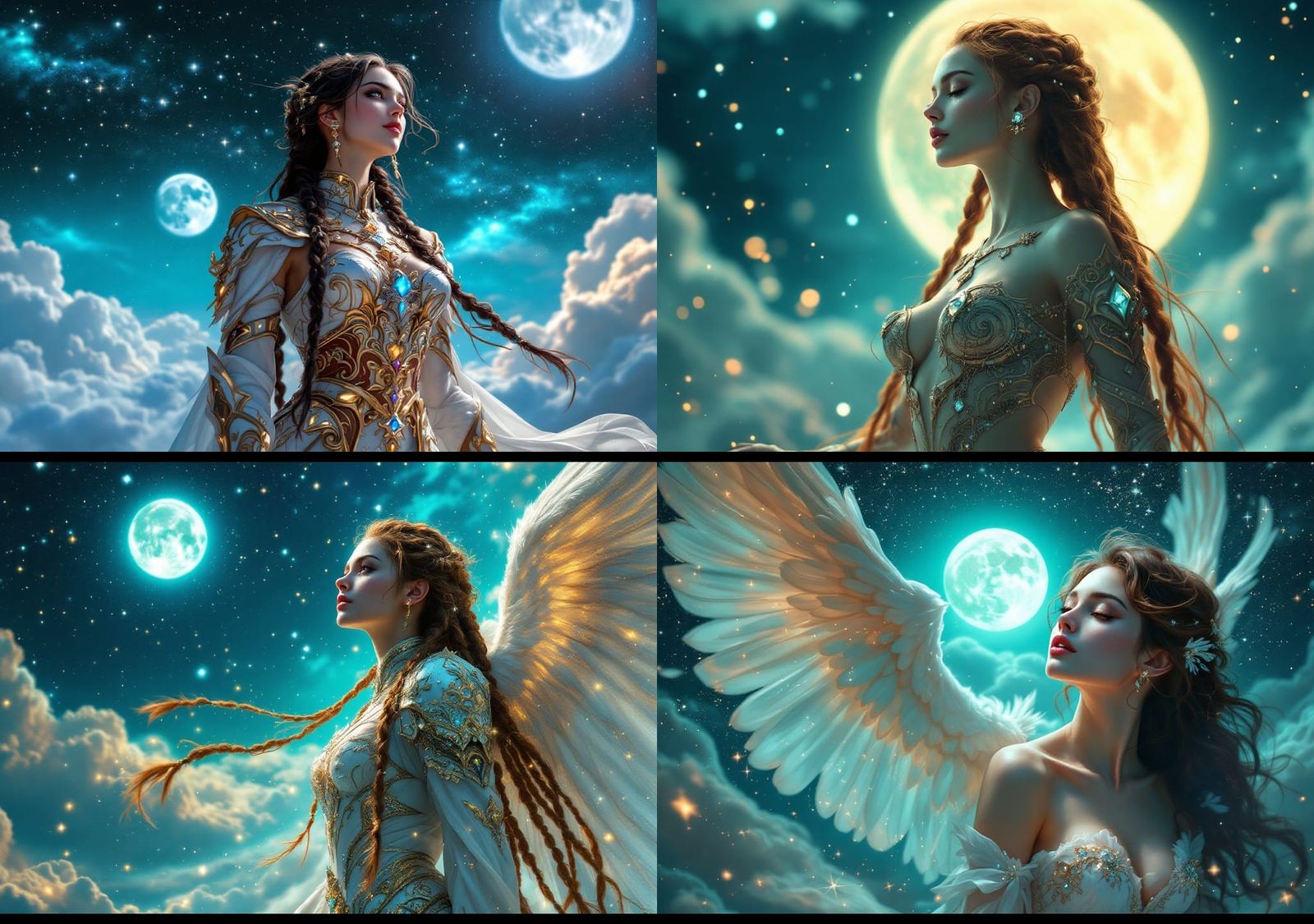 Anime Angel in Jeweled Armor Under Starry Sky