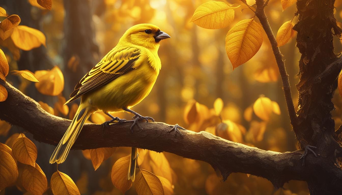 Golden Canary in Autumn Sunrise: Digital Matte Painting