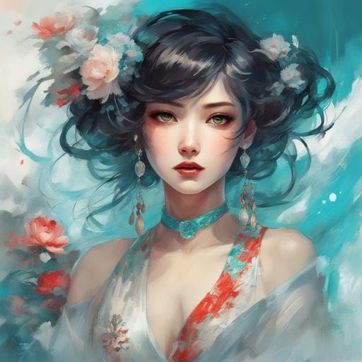1920s Japanese Woman Portrait in Splash Art Style
