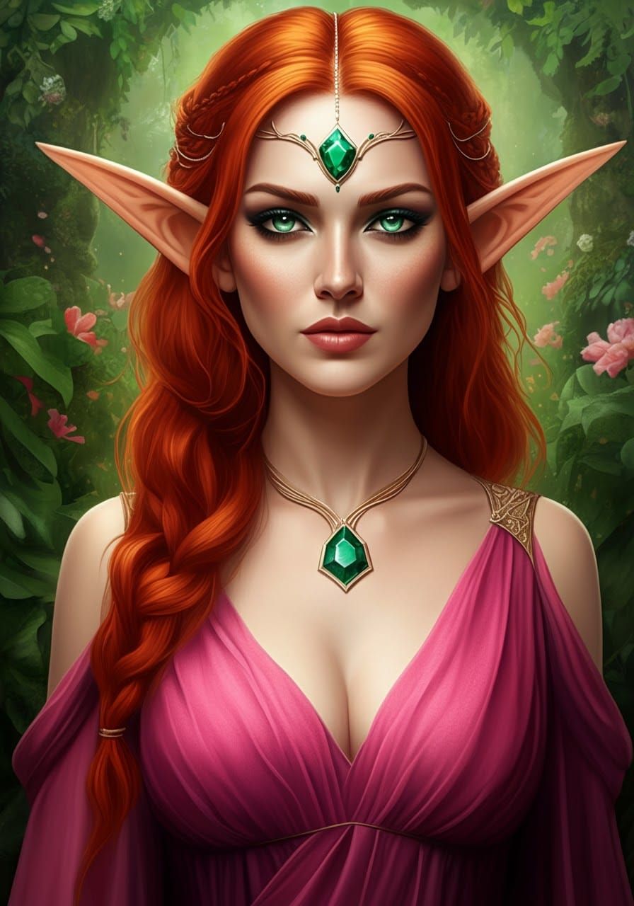 Enchanting Elf Sorceress with Emerald Tiara
