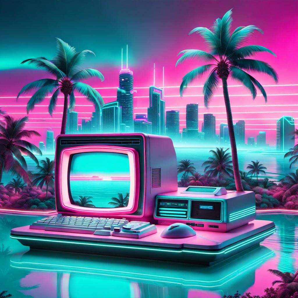 Vaporwave Dreamscape with Retro-Futuristic Elements